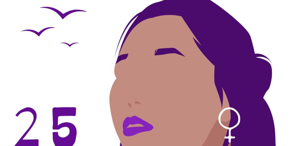 Póster 25 noviembre violencia de género dibujo vector mujer lila – 1